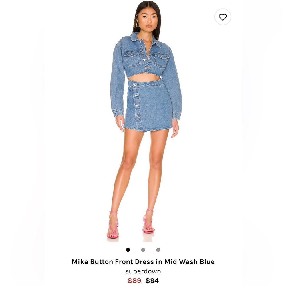 Mika Button Front Dress, Superdown, Size XSmall, Mid Wash Blue, Denim Dress